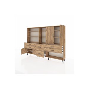 Arges Dolap 10 Raflı 6 Çekmeceli 4 Kapaklı 220x30x163 Çam-çam