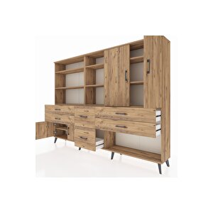 Arges Dolap 10 Raflı 6 Çekmeceli 4 Kapaklı 220x30x163 Çam-çam