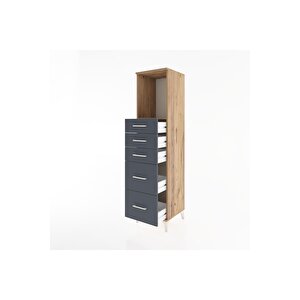Hyperion Dolap Tek Raflı 5 Çekmeceli 44x44x182 Çam-antrasit