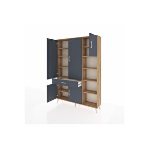 Arges Gardrop 10 Raflı Tek Çekmeceli 5 Kapaklı 132x30x195 Çam-antrasit