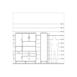 Hyperion Dolap 9 Raflı 4 Çekmeceli 4 Kapaklı 132x44x195 Aytaşı-aytaşı/çam