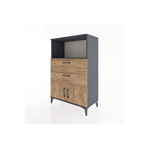 Hyperion Dolap Tek Raflı 2 Çekmeceli 2 Kapaklı 88x44x134 Antrasit-çam