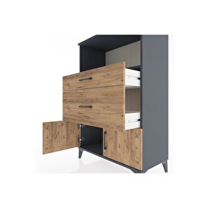 Hyperion Dolap Tek Raflı 2 Çekmeceli 2 Kapaklı 88x44x134 Antrasit-çam