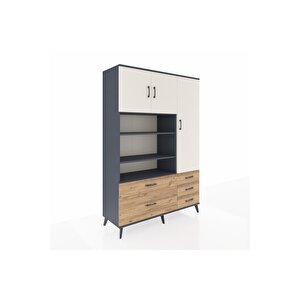 Hyperion Dolap 9 Raflı 5 Çekmeceli 3 Kapaklı 132x44x195 Antrasit-aytaşı/çam