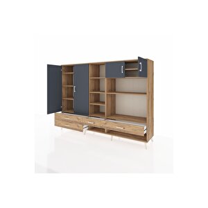 Hyperion Dolap 12 Raflı 4 Çekmeceli 4 Kapaklı 220x44x163 Çam-antrasit/çam