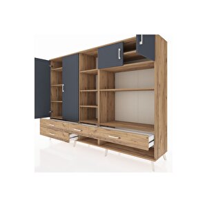 Hyperion Dolap 12 Raflı 4 Çekmeceli 4 Kapaklı 220x44x163 Çam-antrasit/çam