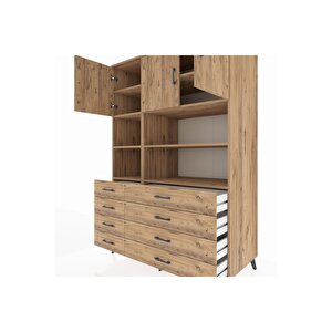 Kronos Dolap 8 Raflı 8 Çekmeceli 3 Kapaklı 132x59x195 Çam-çam/çam