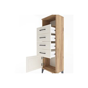 Arges Dolap Tek Raflı 4 Çekmeceli Tek Kapaklı 44x30x134 Çam-aytaşı
