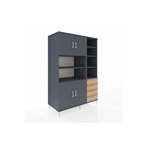Kronos Dolap 9 Raflı 4 Çekmeceli 4 Kapaklı 132x59x195 Antrasit-antrasit/çam