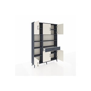 Arges Dolap 10 Raflı Tek Çekmeceli 6 Kapaklı 132x30x195 Antrasit-aytaşı/antrasit