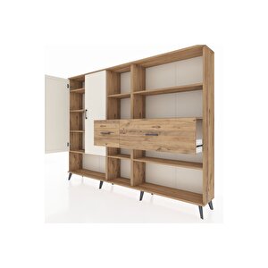 Arges Dolap 10 Raflı 2 Çekmeceli 2 Kapaklı 220x30x163 Çam-aytaşı/çam