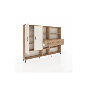 Arges Dolap 10 Raflı 2 Çekmeceli 2 Kapaklı 220x30x163 Çam-aytaşı/çam