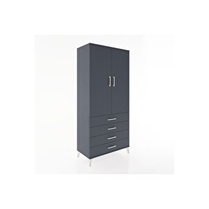 Hyperion Dolap 2 Raflı 4 Çekmeceli Tek Askılı 88x44x195 Antrasit-antrasit