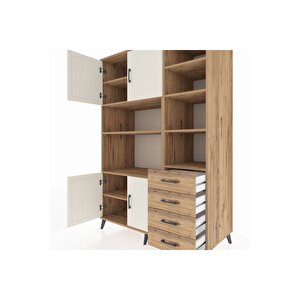 Kronos Dolap 9 Raflı 4 Çekmeceli 4 Kapaklı 132x59x195 Çam-aytaşı/çam