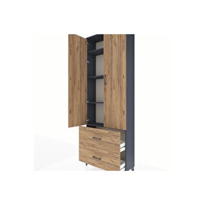 Arges Dolap 4 Raflı 2 Çekmeceli 2 Kapaklı 88x30x243 Antrasit-çam