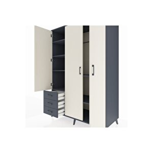 Kronos Dolap 6 Raflı 3 Çekmeceli Tek Askılı 132x59x195 Antrasit-aytaşı/antrasit