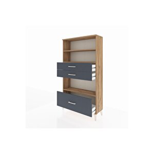 Arges Dolap 3 Raflı 3 Çekmeceli 88x30x163 Çam-antrasit