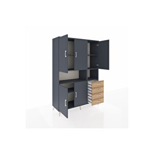 Hyperion Dolap 7 Raflı 4 Çekmeceli 5 Kapaklı 132x44x195 Antrasit-antrasit/çam