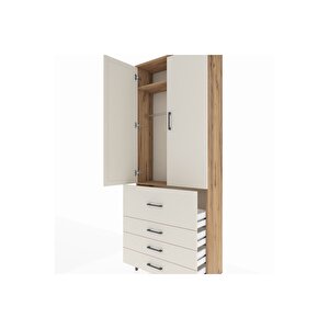 Arges Dolap 2 Raflı 4 Çekmeceli Tek Askılı 88x30x221 Çam-aytaşı