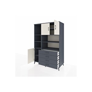 Kronos Dolap 8 Raflı 4 Çekmeceli 3 Kapaklı 132x59x195 Antrasit-aytaşı/antrasit