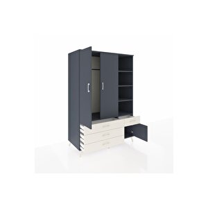 Kronos Dolap 5 Raflı 4 Çekmeceli Tek Askılı 132x59x195 Antrasit-antrasit/aytaşı