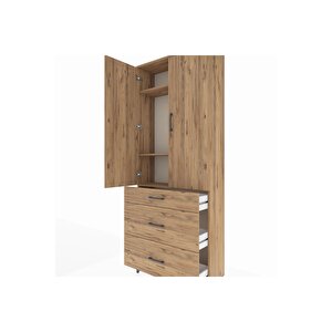 Arges Dolap 3 Raflı 3 Çekmeceli 2 Kapaklı 88x30x221 Çam-çam