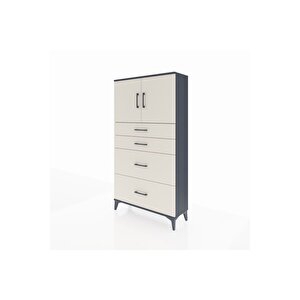 Arges Dolap 2 Raflı 4 Çekmeceli 2 Kapaklı 88x30x163 Antrasit-aytaşı