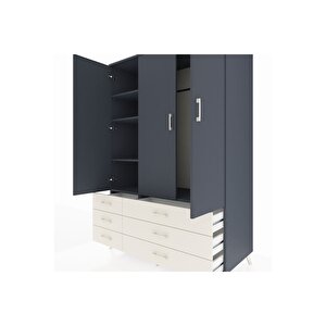 Kronos Dolap 5 Raflı 6 Çekmeceli Tek Askılı 132x59x195 Antrasit-antrasit/aytaşı