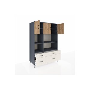 Kronos Dolap 8 Raflı 4 Çekmeceli 3 Kapaklı 132x59x195 Antrasit-çam/aytaşı