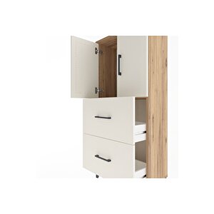 Arges Dolap Tek Raflı 2 Çekmeceli 2 Kapaklı 60x30x134 Çam-aytaşı