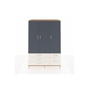 Kronos Dolap 5 Raflı 5 Çekmeceli Tek Askılı 132x59x195 Çam-antrasit/aytaşı