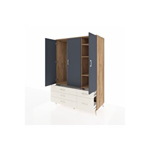 Kronos Dolap 5 Raflı 5 Çekmeceli Tek Askılı 132x59x195 Çam-antrasit/aytaşı