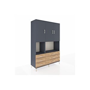 Hyperion Dolap 6 Raflı 6 Çekmeceli 3 Kapaklı 132x44x195 Antrasit-antrasit/çam