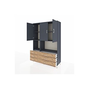Hyperion Dolap 6 Raflı 6 Çekmeceli 3 Kapaklı 132x44x195 Antrasit-antrasit/çam