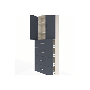 Arges Dolap 3 Raflı 4 Çekmeceli 2 Kapaklı 88x30x243 Aytaşı-antrasit