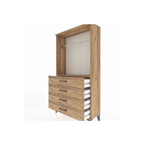 Arges Dolap Tek Raflı 4 Çekmeceli Tek Askılı 88x30x163 Çam-çam
