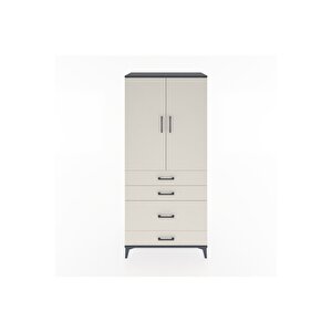 Hyperion Dolap 3 Raflı 4 Çekmeceli 2 Kapaklı 88x44x195 Antrasit-aytaşı