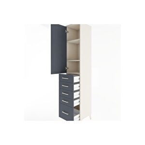 Hyperion Dolap 3 Raflı 5 Çekmeceli Tek Kapaklı 44x44x221 Aytaşı-antrasit