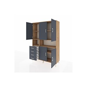 Hyperion Gardrop 7 Raflı 4 Çekmeceli 5 Kapaklı 132x44x195 Çam-antrasit