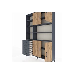 Arges Dolap 9 Raflı 4 Çekmeceli 4 Kapaklı 132x30x195 Antrasit-çam/antrasit