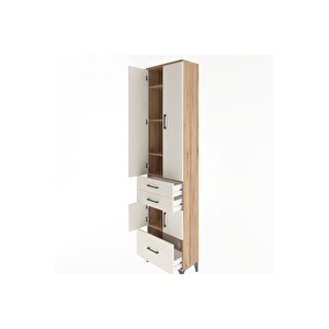 Arges Dolap 5 Raflı 3 Çekmeceli 4 Kapaklı 60x30x243 Çam-aytaşı
