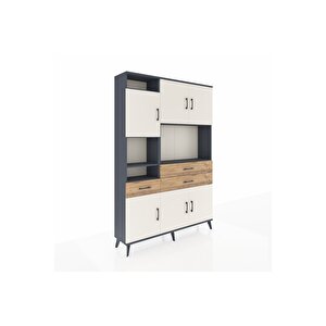 Arges Dolap 9 Raflı 3 Çekmeceli 6 Kapaklı 132x30x195 Antrasit-aytaşı/çam