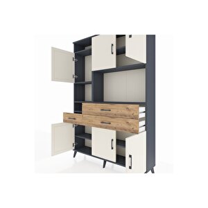 Arges Dolap 9 Raflı 3 Çekmeceli 6 Kapaklı 132x30x195 Antrasit-aytaşı/çam