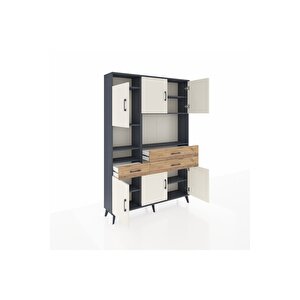 Arges Dolap 9 Raflı 3 Çekmeceli 6 Kapaklı 132x30x195 Antrasit-aytaşı/çam