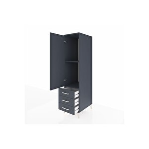 Kronos Dolap 2 Raflı 3 Çekmeceli Tek Kapaklı 44x59x182 Antrasit-antrasit