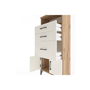 Arges Dolap Tek Raflı 3 Çekmeceli 2 Kapaklı 60x30x134 Çam-aytaşı