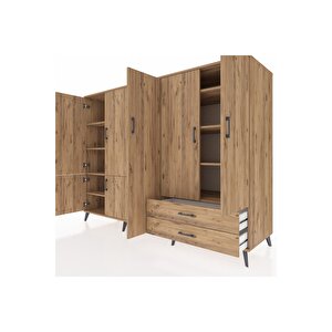 Kronos Dolap 12 Raflı 2 Çekmeceli 7 Kapaklı 220x59x163 Çam-çam