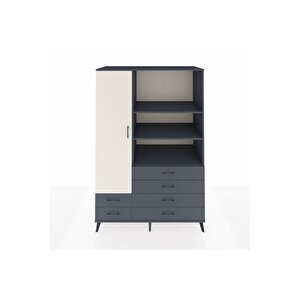 Kronos Dolap 7 Raflı 6 Çekmeceli Tek Kapaklı  132x59x195 Antrasit-aytaşı/antrasit