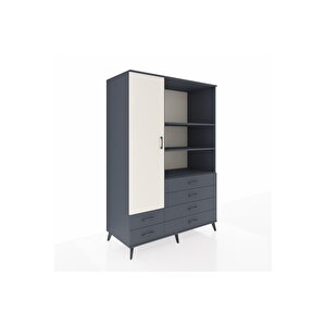 Kronos Dolap 7 Raflı 6 Çekmeceli Tek Kapaklı  132x59x195 Antrasit-aytaşı/antrasit