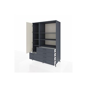 Kronos Dolap 7 Raflı 6 Çekmeceli Tek Kapaklı  132x59x195 Antrasit-aytaşı/antrasit